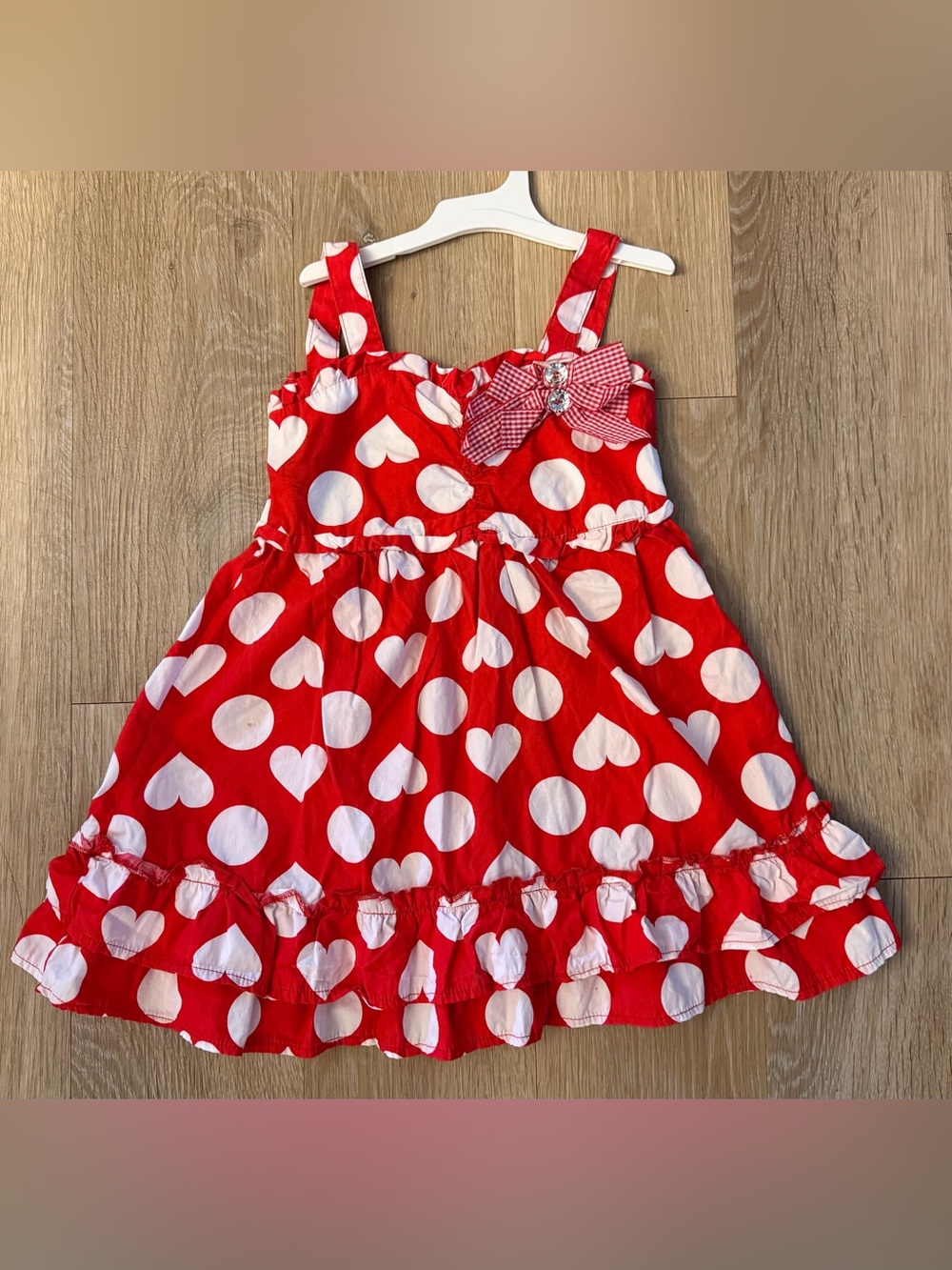 Younghearts Girl's Size 4T Red & White Sundress With Polka Dots & Hearts